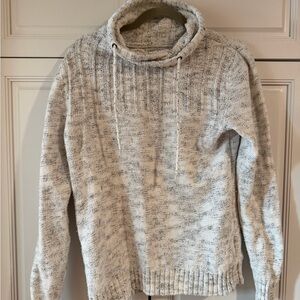 Men's Gray & White Turtleneck Sweater with Drawstring Collar